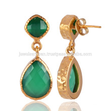 Green Onyx and Yellow Gold Plated Fashion Earring